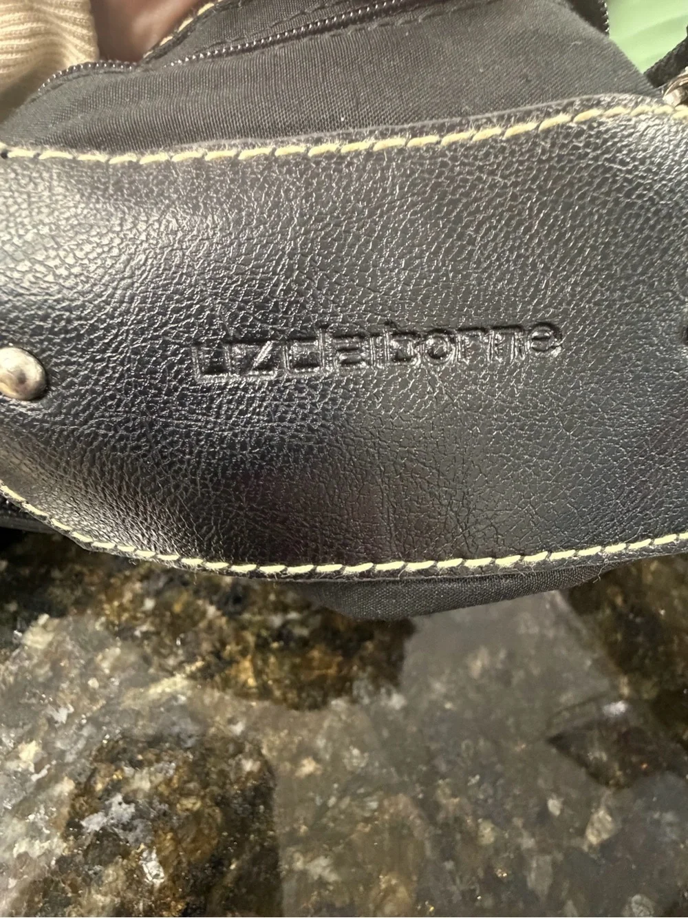 Liz Claiborne Black Leather Crossbody with Contrast Stitching